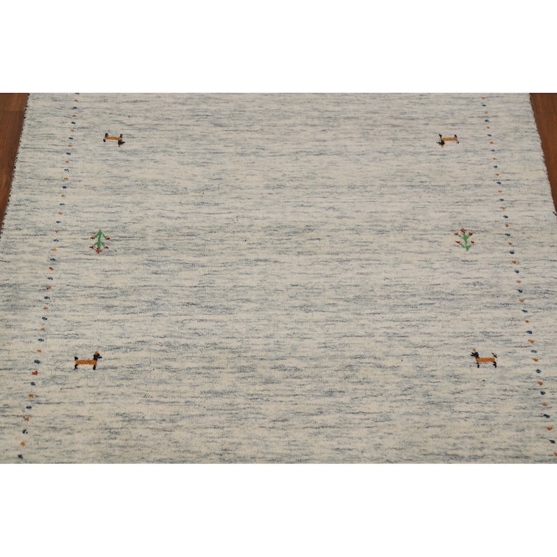 Beige Tribal Gabbeh Oriental Rug Hand-Knotted Wool Carpet - 4'0" x 5'9"