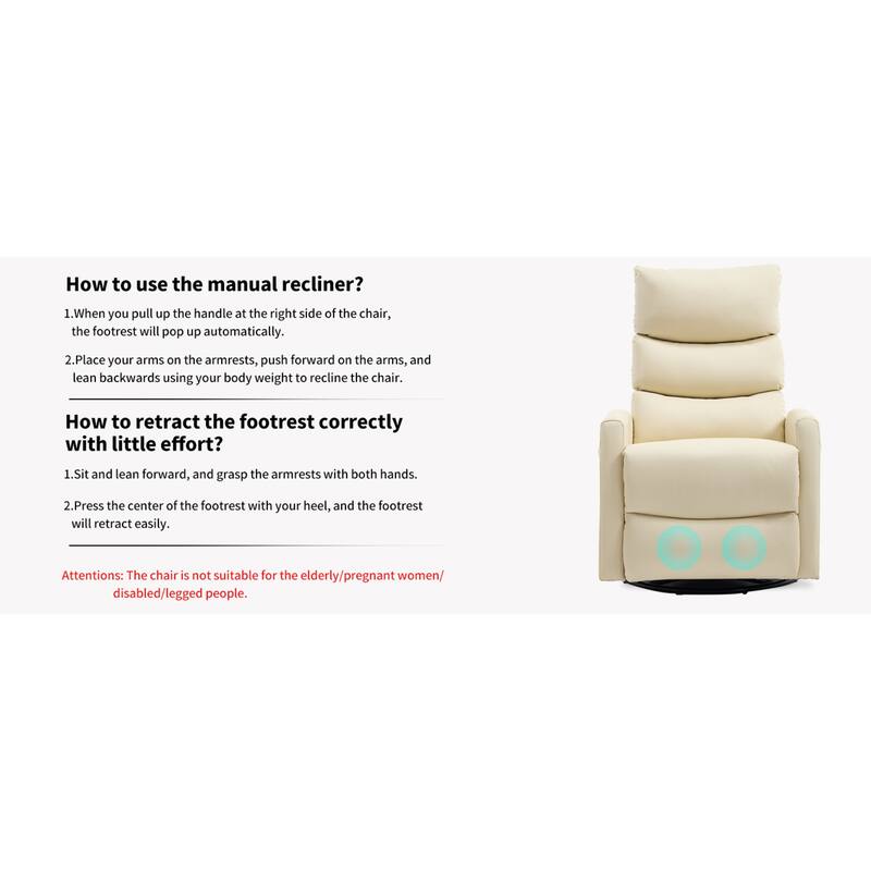 Roomfitters Manual Swivel Rocker Recliner Chair with Heat and Massage Fabric Glider Lounge Sofa for Living Room