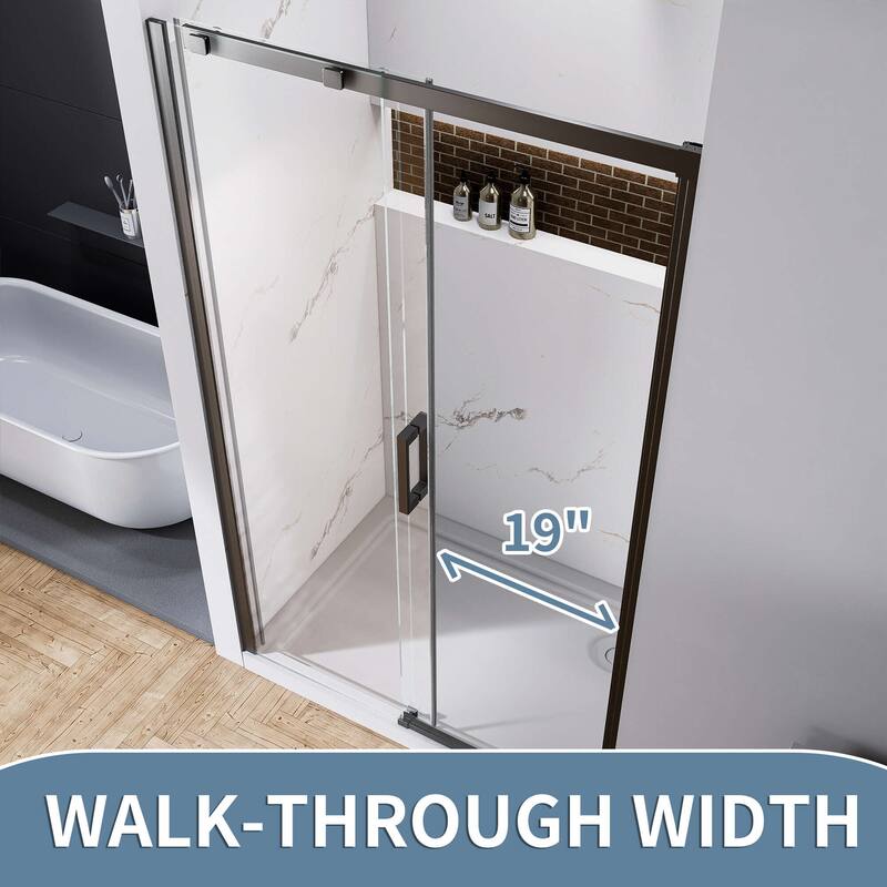 48" x 74" Glass Shower Door Framed Sliding Adjustable Brushed Nickel Clear Shower Enclosure with Hardware Kit