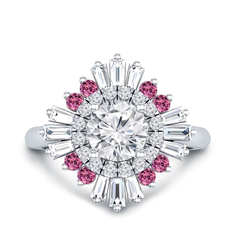 Auriya 14k Gold 1 1/3ctw Ballerina Diamond and Pink Sapphire Engagement Ring Certified (G-H, VS1-VS2) - White - 6.5