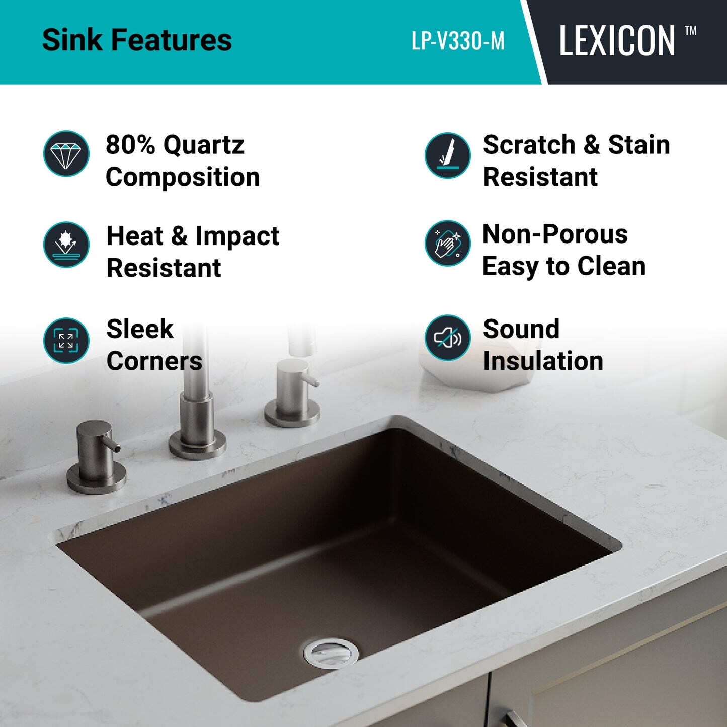 Lexicon Platinum V330 Quartz Composite Rectangle Vanity Sink