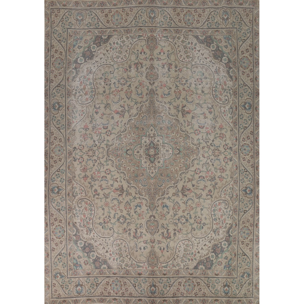 Floral Tabriz Persian Area Rug Oriental Hand-Knotted Wool Carpet - 9'3"x 12'4"