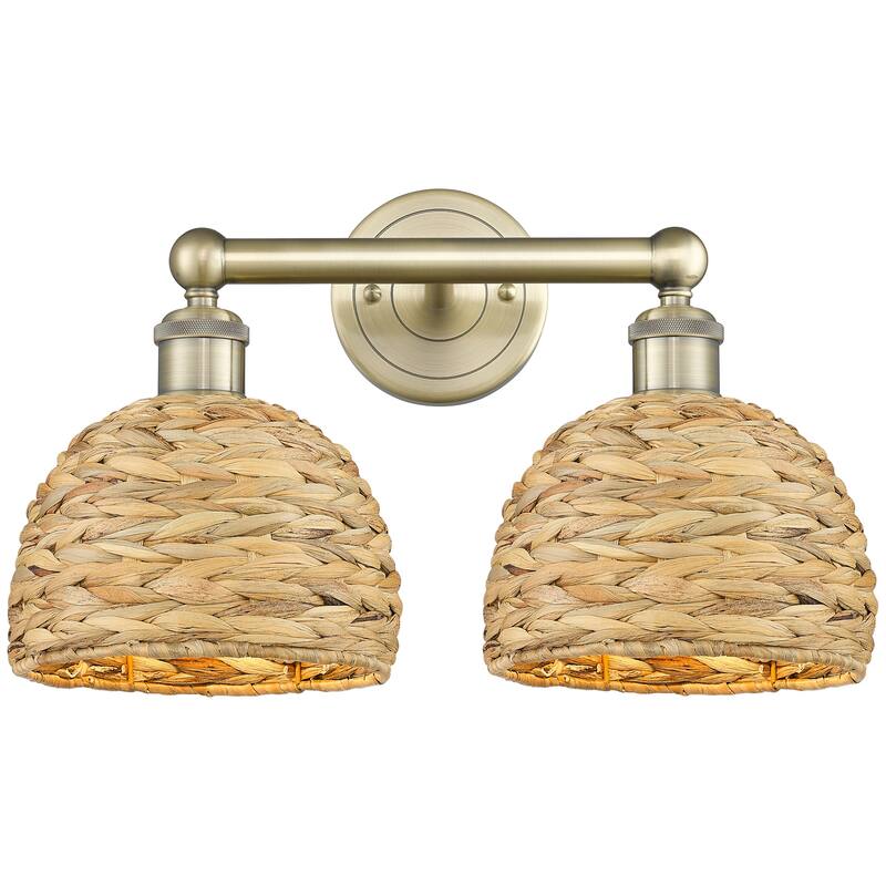 Innovations Lighting 616-2W-11-17 Woven Rattan Vanity Woven Rattan 2 - Antique Brass / Natural