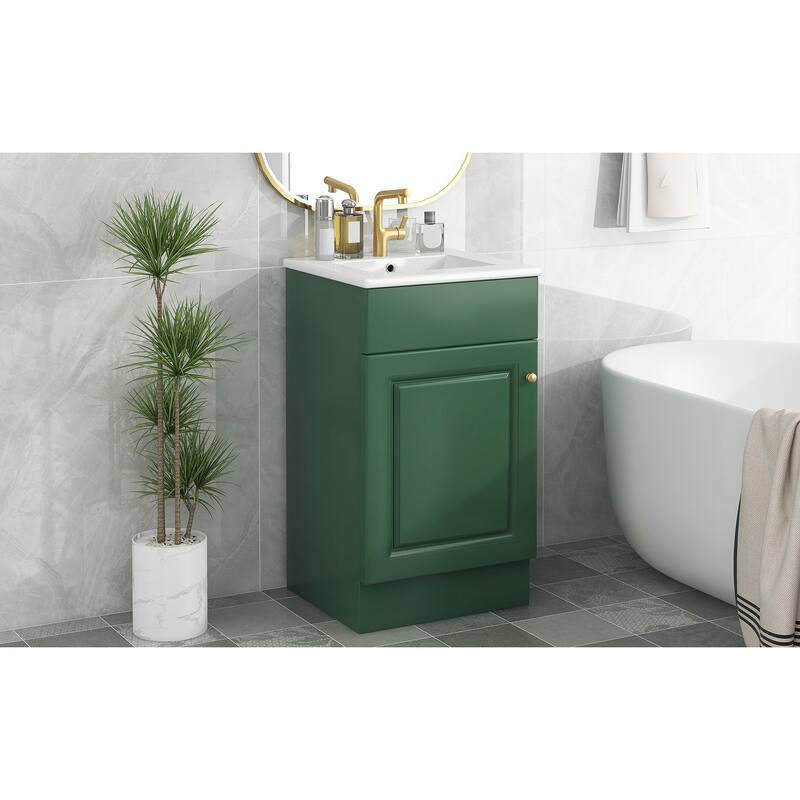 18" Bathroom Vanity with Sink, Vanity Cabinet with Door Shelf and Adjustable Shelf