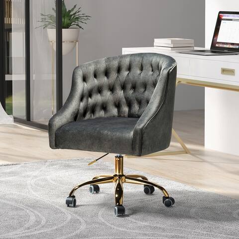 HULALA HOME Modern Velvet Tufted Office Chair with Gold Metal Base