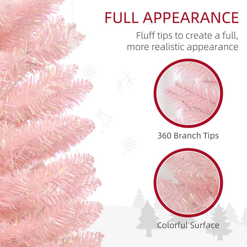6 ft Pink LED Pencil Christmas Tree Indoor Pre-Lit Multicolor Lights 360 Tips Flame Retardant Sturdy Base