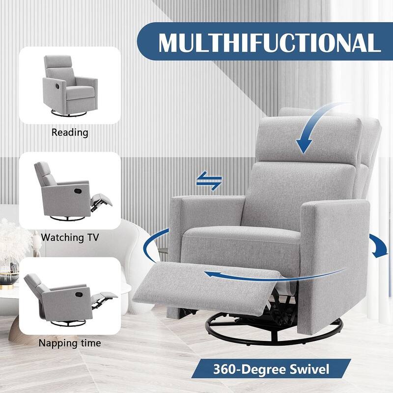 Modern 360° Swivel Sliding Linen Upholstered Recliner