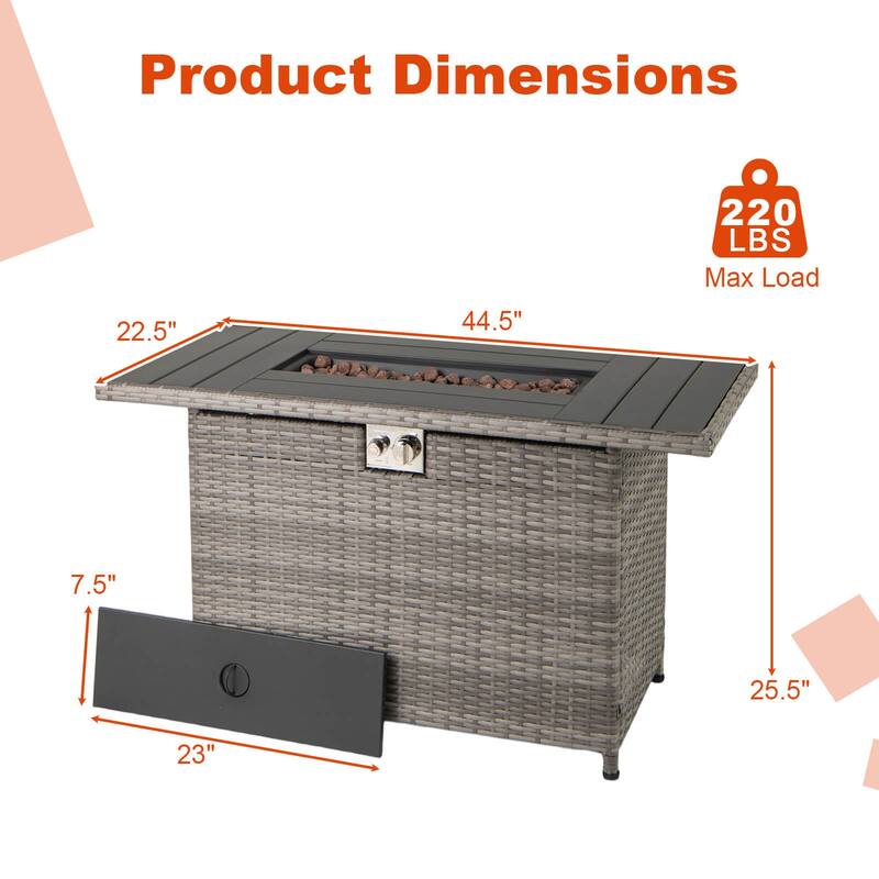 Costway 44.5" Propane Fire Pit Table with Metal Slatted Tabletop & - See Details