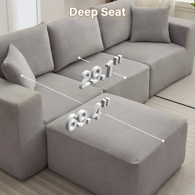 108'' Oversized Cloud Modular Sectional Sofa, Deep Seat Chenille Couch with Chaise