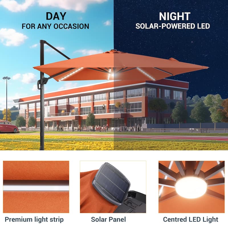 LIVOOSUN 11.5x9FT LED Cantilever Patio Umbrella Solution-Dyed Fabric w/Base