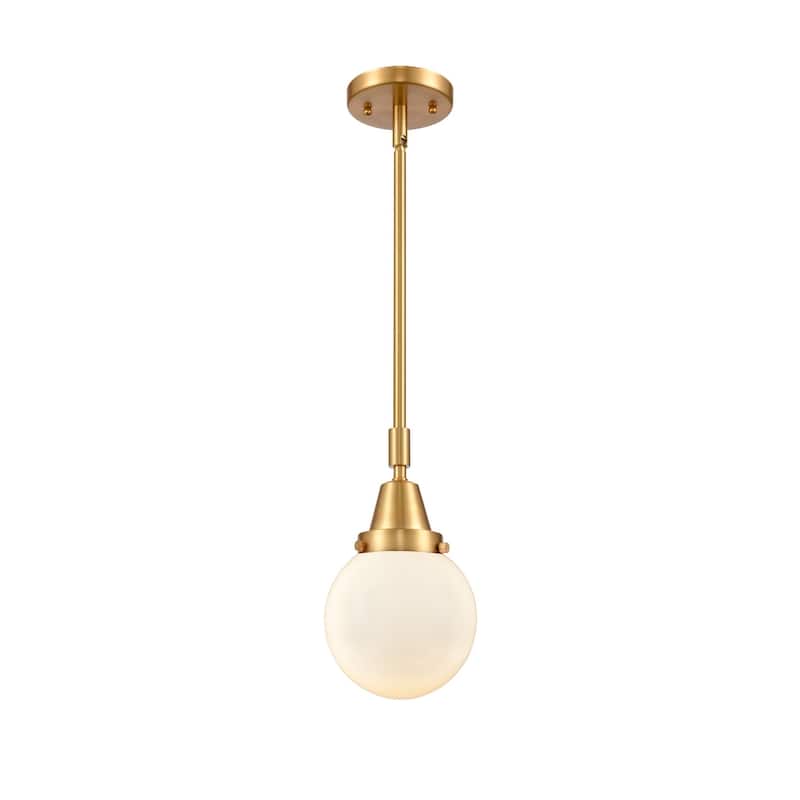 Innovations Lighting 447-1S-11-6 Beacon Pendant Beacon 6" Wide Mini - Satin Gold / Matte White