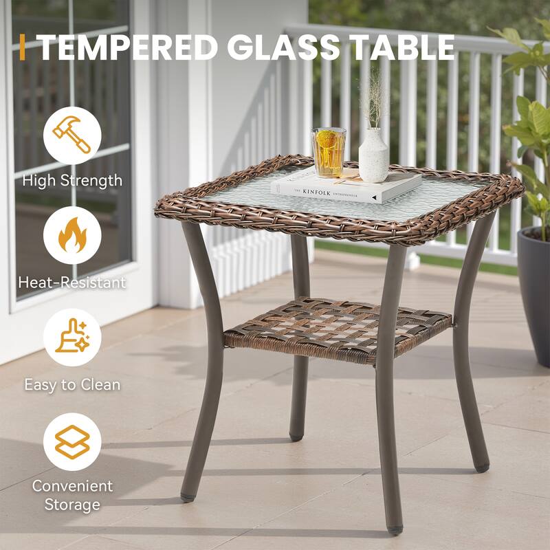 Pocassy Patio Sofa Swivel Chairs Ottoman with Fire Table Funiture