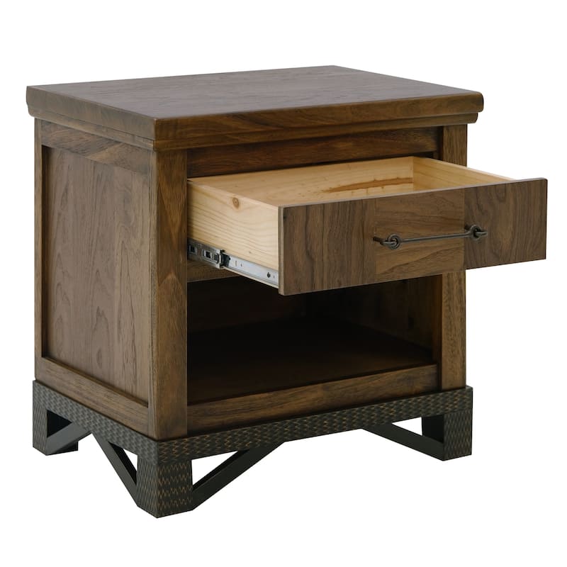 Ally Nightstand, 1 Drawer and Bottom Shelf, Walnut Brown Parota Wood