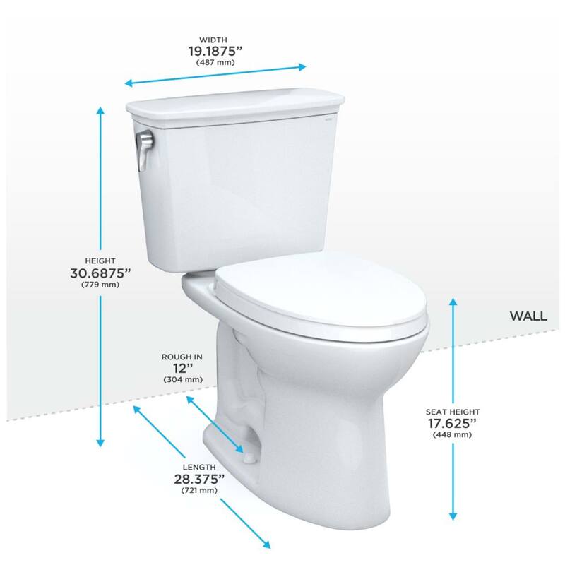 Toto MS786124CEFG#01 Drake 1.28 GPF Two Piece Elongated Chair Height Toilet with Left Hand Lever Seat Included