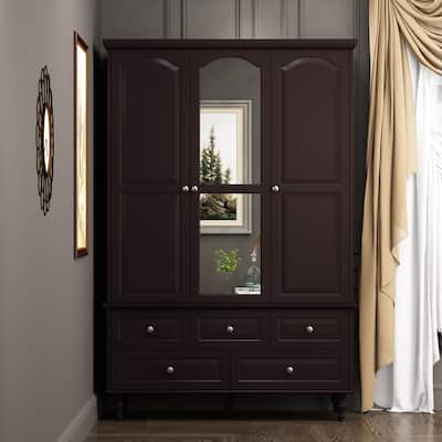 70.9"H Family Wardrobe/Armoire/Closet with Mirror Doors White Lacquer