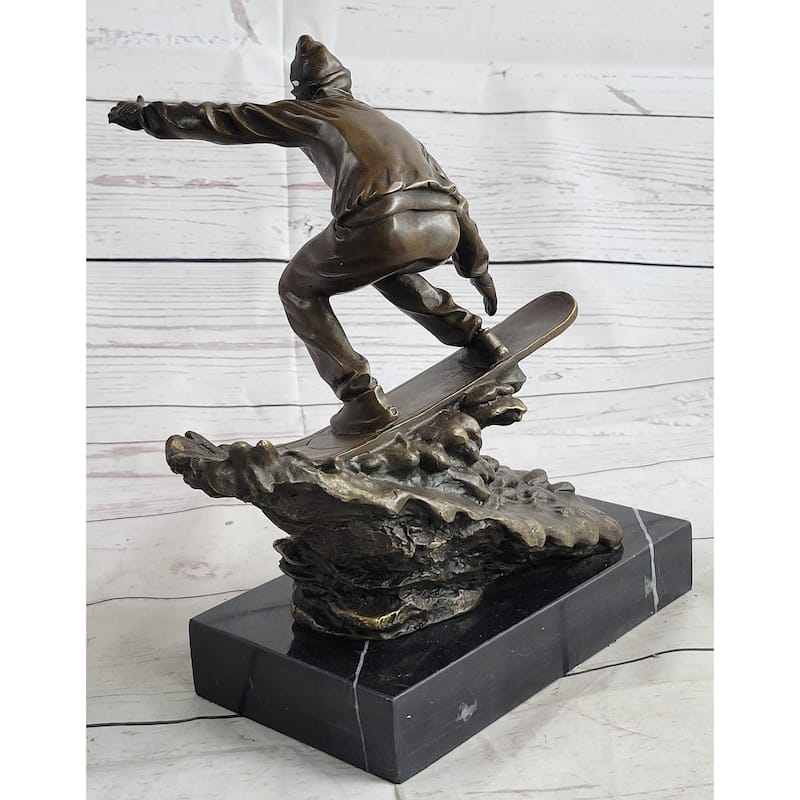 Snowboarder Bronze Metal Sculpture Statue Figure Trophy On Marble Base