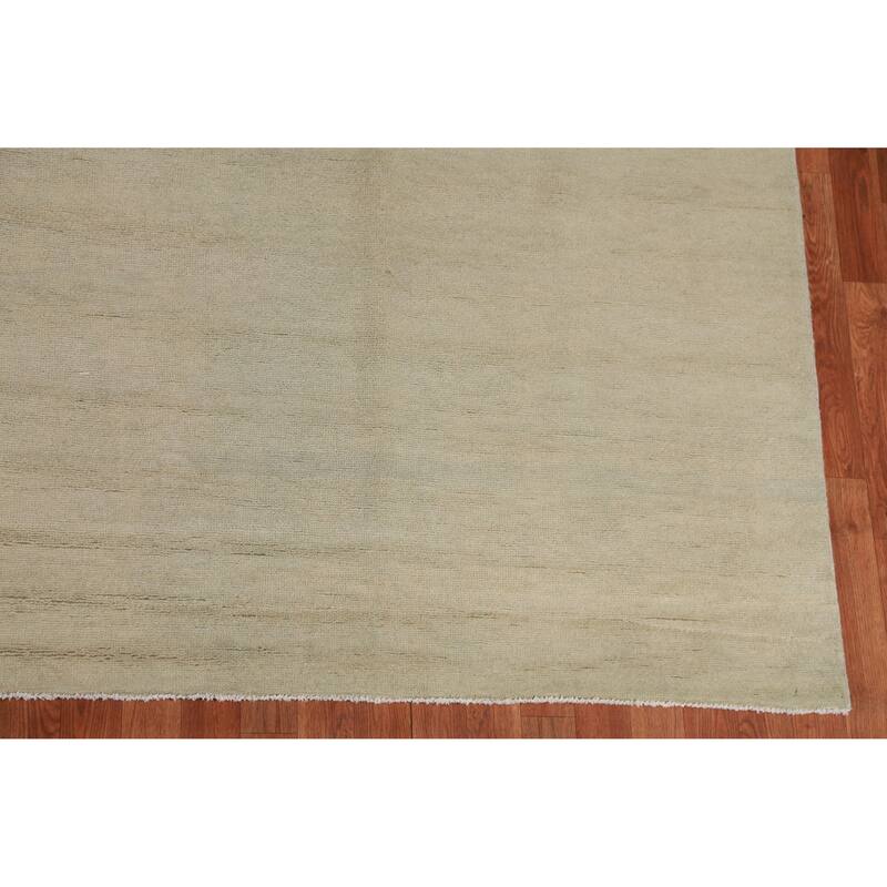 Hand Knotted Oriental 100% Wool Carpet Modern Solid Green Gabbeh Area Rug - 13' 0'' X 10' 0''