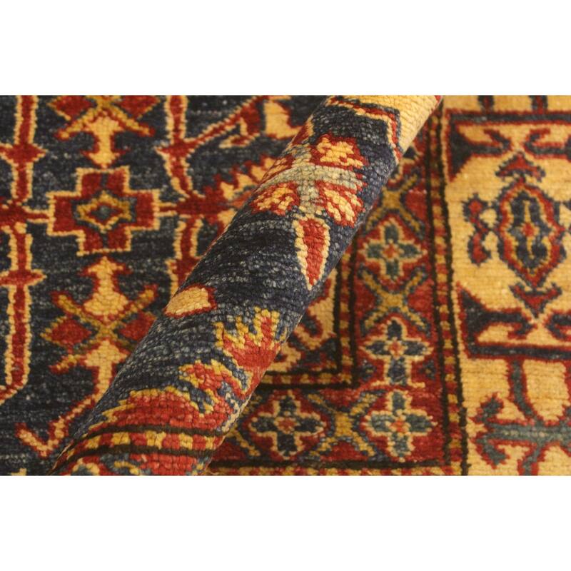 Tribal Super Kazak Daxton Blue/Gold Hand Knotted Wool Rug - 3'11'' x 6'3''