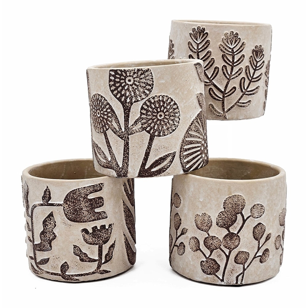 4.3" Set of 4 Planters Textured Sand & Cement Succulent Pots - 4.3''