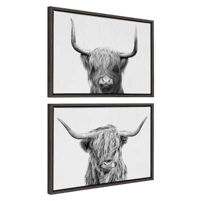 Kate and Laurel Sylvie Cow 2 Framed Canvas by Simon Te