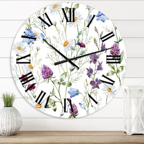 Designart 'Wildflowers Chamomile and Clover Bell I' Traditional wall clock