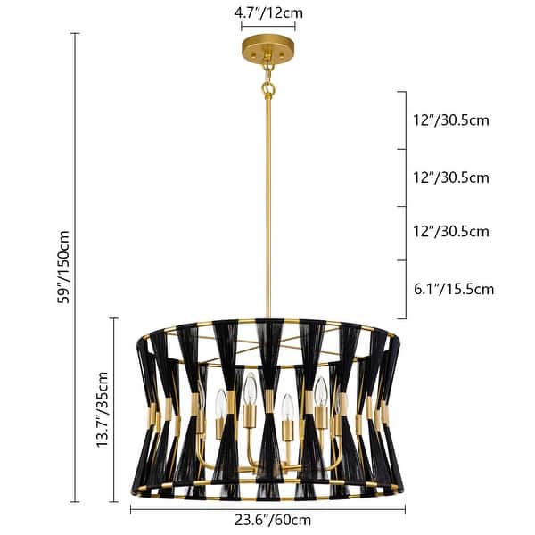 dimension image slide 0 of 2, 6-light Modern Boho Hand-wrapped Woven Chandelier Natural Ivory Rope Fabric Drum Pendant Light