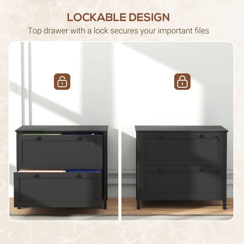 2 Drawer File Cabinet with Lock, Lateral Filing Cabinet with Keys and Adjustable Hanging Bar for Letter