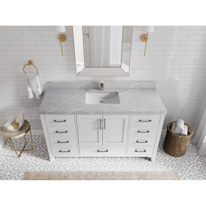 Willow Collections 60 in. W x 22 in. D Malibu Single Sink Bathroom Vanity with Countertop - 2" Pearl Gray - White
