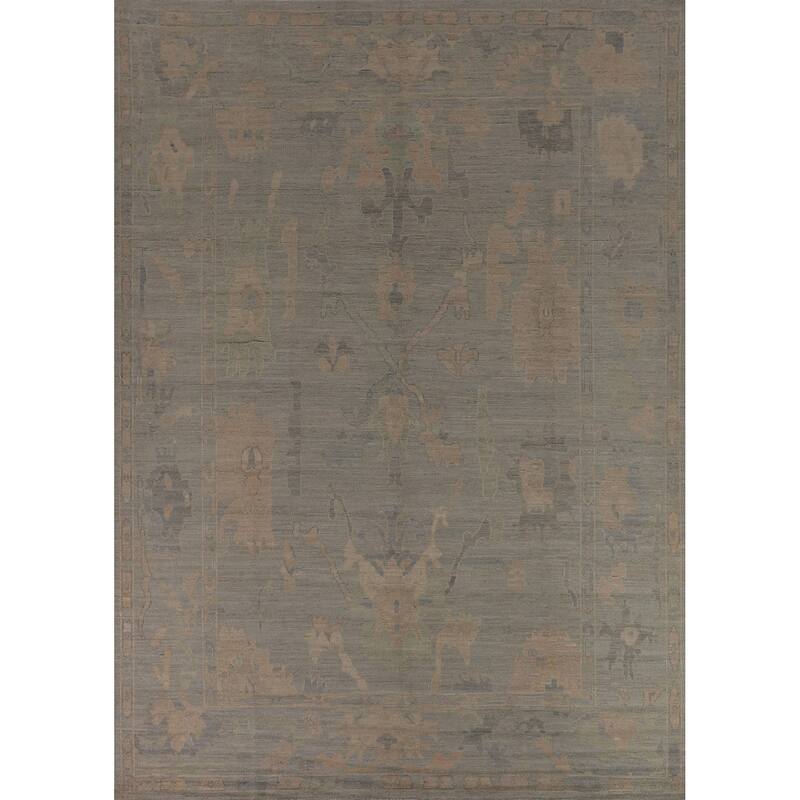 Floral Oushak Turkish Area Rug Hand-Knotted Wool Carpet - 9'2"x 11'8"