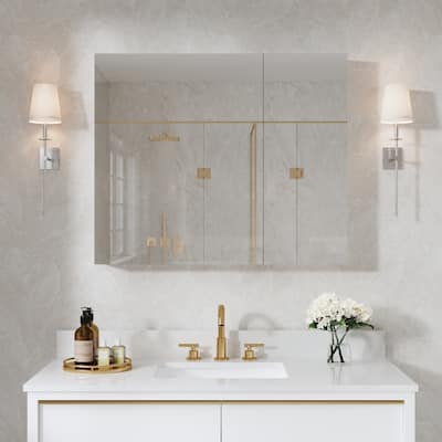 36"W X 30'H Recessed or Surface Wall Mount Bathroom Medicine Cabinet With Adjustable Glass Shelves