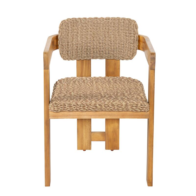 Christopher Knight Home - Outdoor Acacia Wood Dining Chairs with Handwoven Rattan Seat & Back - Set of 2