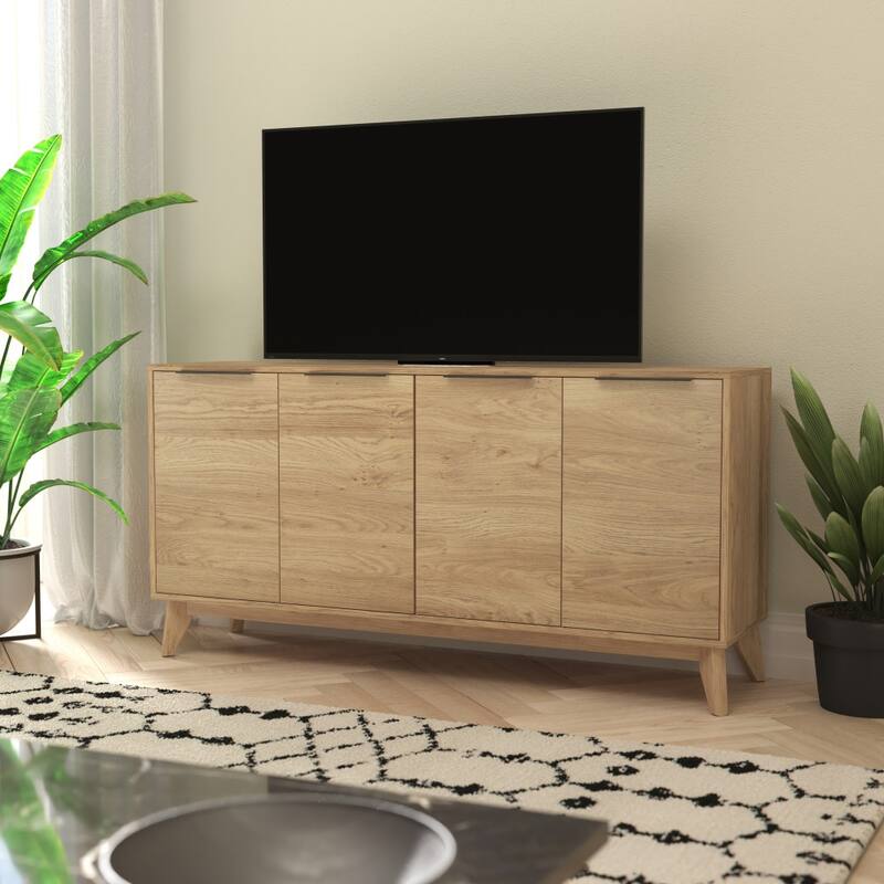 60" Buffet Cabinet with 4 Soft Close Doors and Adjustable Shelves - 15.75"D x 59.25"W x 29.75"H - Light Natural