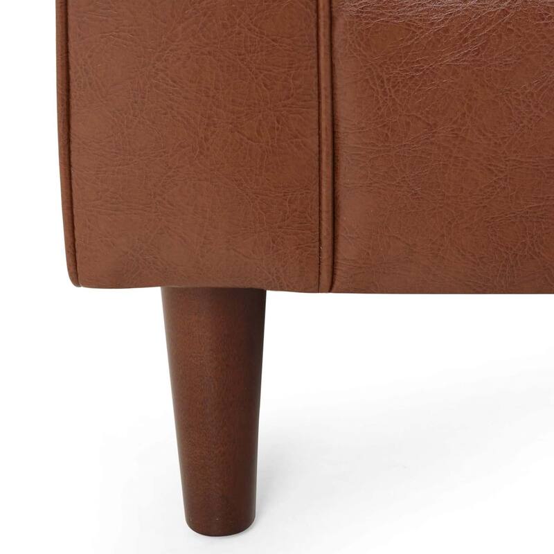 3-seat Sofa with Wooden Legs, Light Brown PU, for Living Room and Study