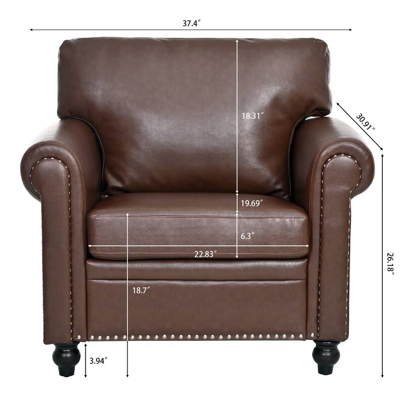 1-Seater Sofa with PU, Nailhead Decoration, Birch Legs for Living Room