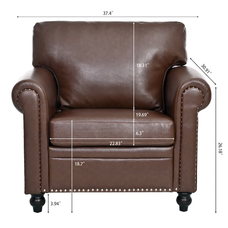 Brown PU 37.4" Accent Chair with Nailheads