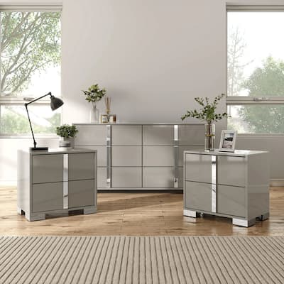 Furniture of America Erina Modern 3-Piece Glossy Dresser and 2 Nightstand Bedroom Set