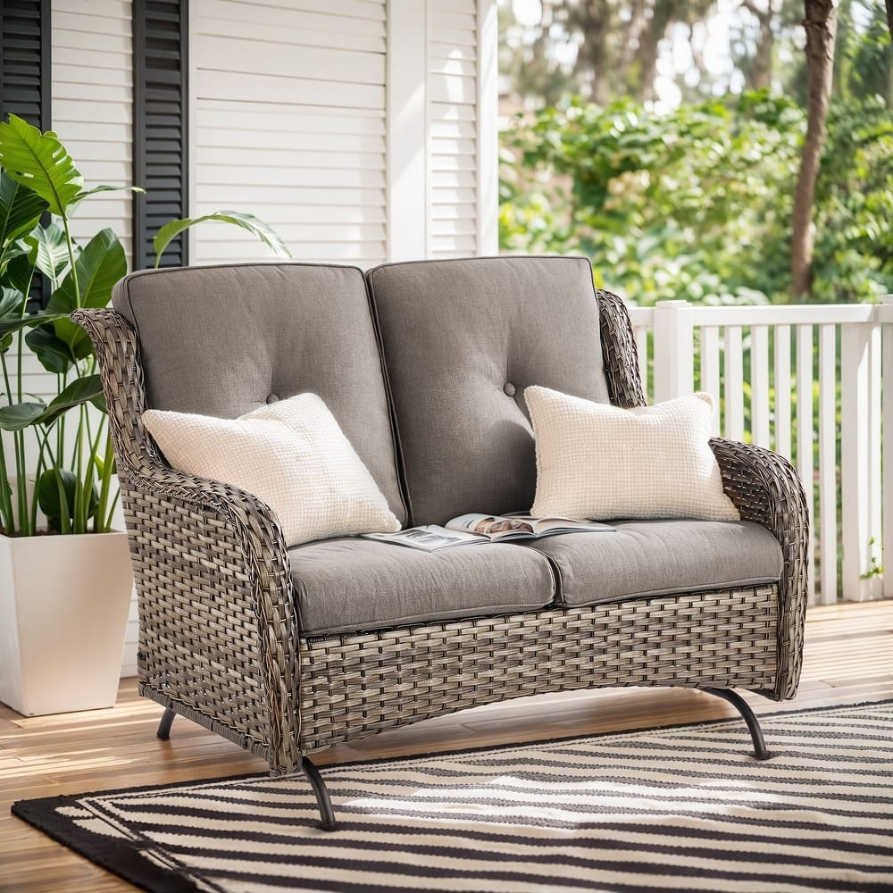 Gymojoy 2-Seat Stylish Patio Loveseat Glider Sofa, Water-Resistant Olefin Cushions for Outdoor Comfort