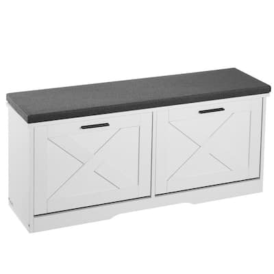 Modern Shoe Cabinet Bench with Flip Doors and Cushioned Seating for Entryway or Hallway - 39.4 x 12.0 x 18.7 Inch