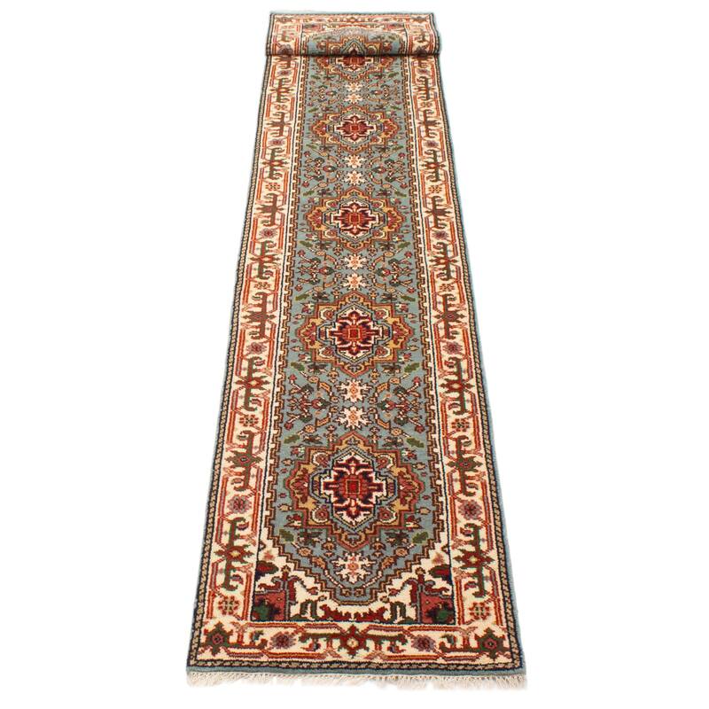ECARPETGALLERY Hand-knotted Serapi Heritage Light Blue Wool Rug - 2'5 x 19'8
