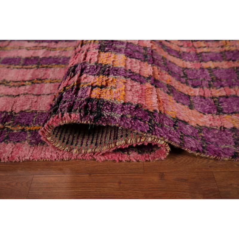 Plush Moroccan Oriental Area Rug Hand-Knotted Pink Wool Carpet - 8'2" x 10'9"