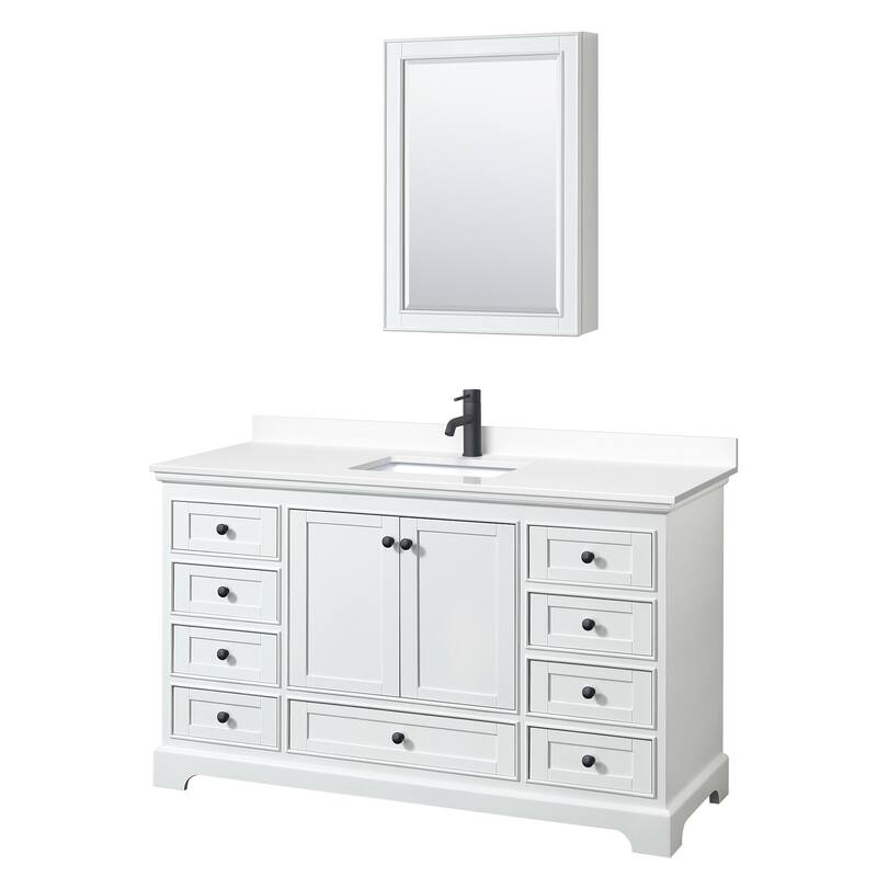 Wyndham Collection Deborah 60" Free Standing Single Basin Vanity Set - White / White Cultured Marble Top / Matte Black