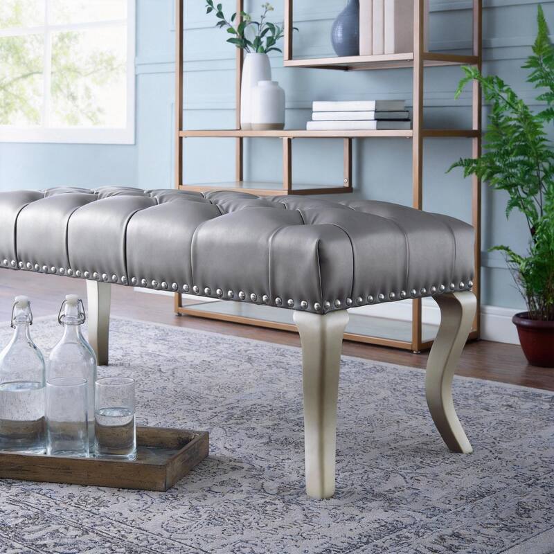 Roundhill Furniture Decor Maxem Tufted Upholstered Seat with Nailhead Trim Bench