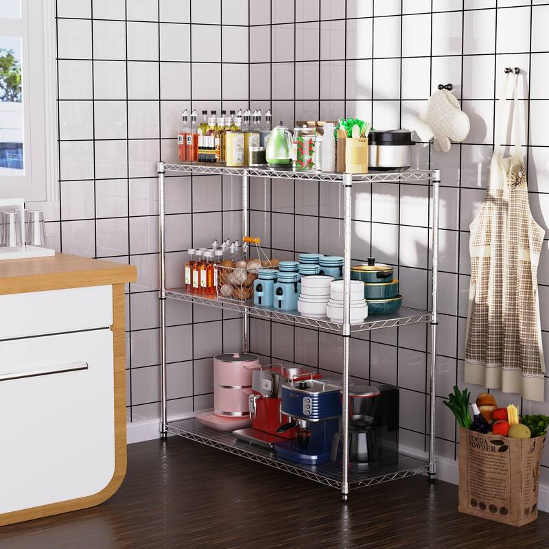 3 Tier NSF Certified Wire Shelving Unit - Iron and Plastic Construction with Heavy-Duty Load Capacity