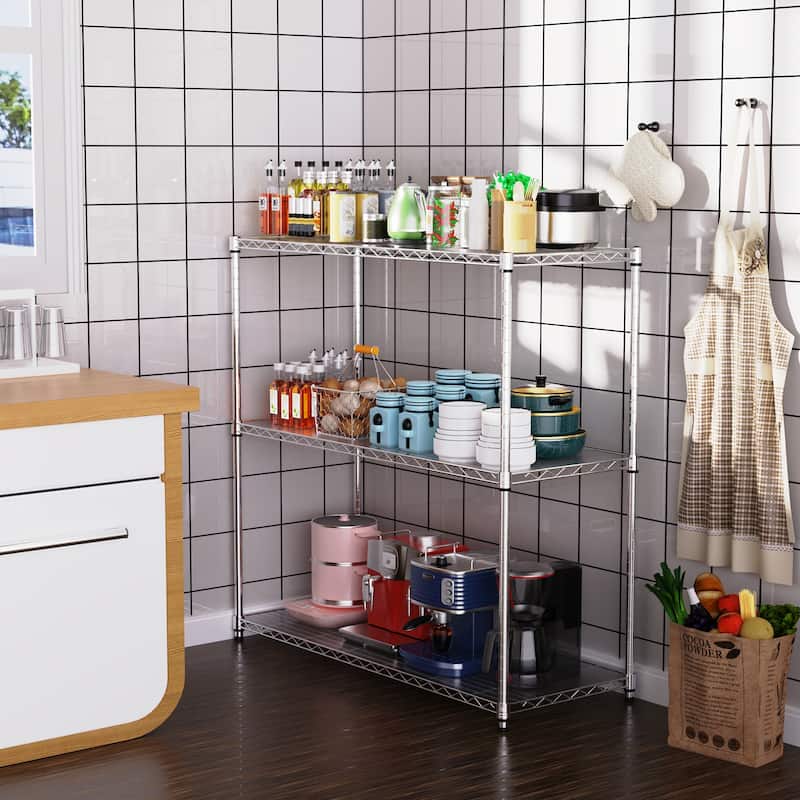 3 Tier Wire Shelving Unit,NSF Height Adjustable Metal Garage Storage Shelves,White/Silver - 3 Tier