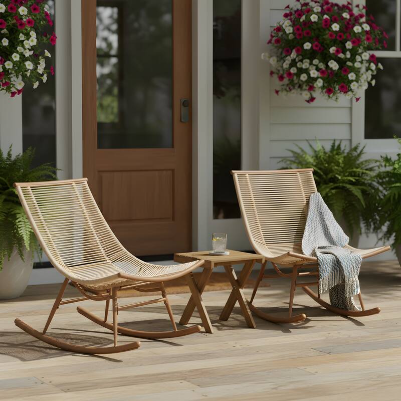 Christopher Knight Home - Set of 2 Rocking Chair with PE Rattan and Side Table Set - Natural