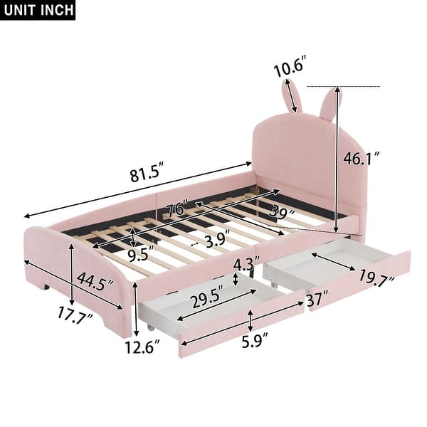 Pink+2 Drawers Chenille Upholstered Twin Size Platform Bed with 2 Drawers