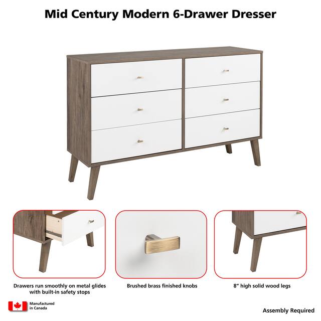 Milo Mid-century Modern 6-drawer Dresser