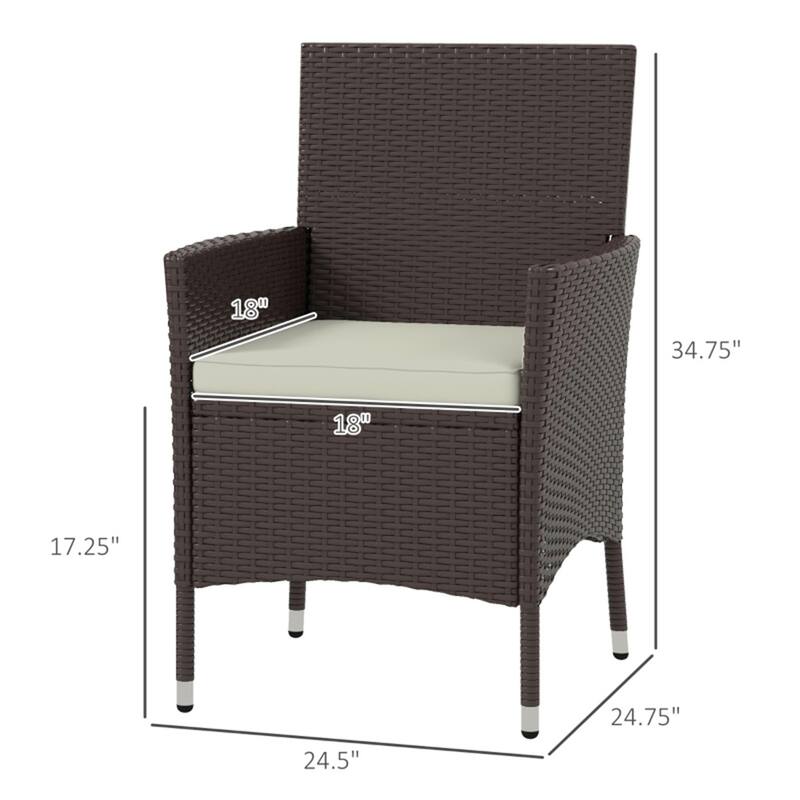 Dark Coffee Wicker Rattan Chairs with Cream Cushions, Set of 2 - 24.5" W x 24.75" D x 34.75" H