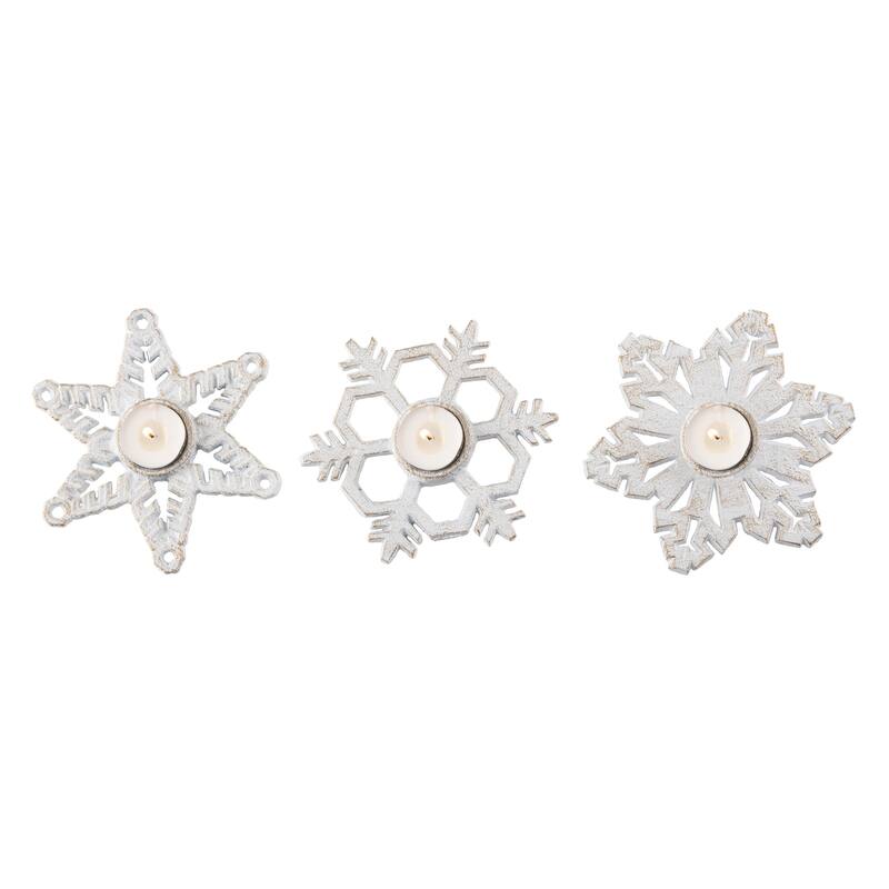 Transpac Metal 6.1 in. White Christmas Snowflake Candle Holder Set of 3