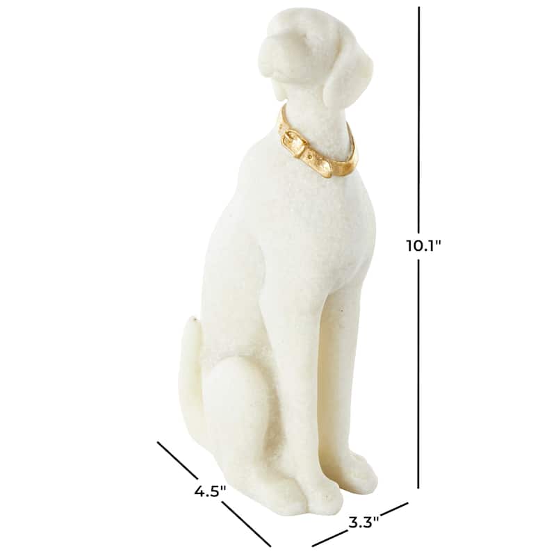 Cream Polystone Sitting Dog Decorative Sculpture with Gold Collar